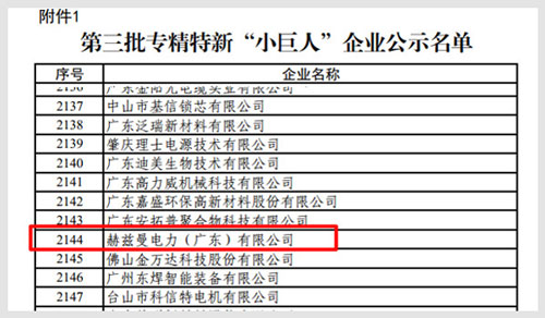 赫茲曼入選國家級專精特新“小巨人”名單